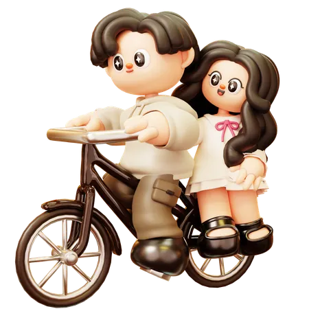Cute Cartoon 3 D Young Couple Character In Love Riding Bicycle Happy Love Couple In Relationship Activities Relationship Romance Dating Happy Valentine Day And Anniversery 3D Illustration