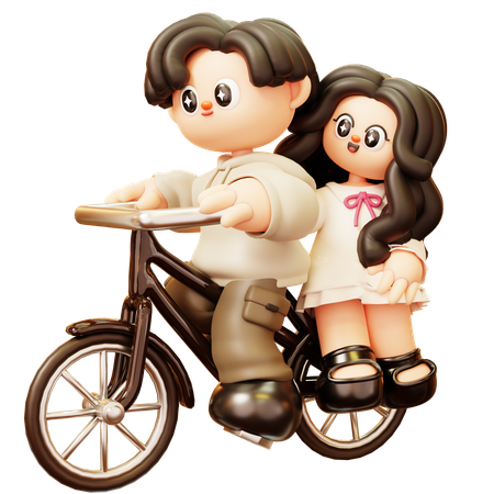 Couple Riding Bicycle  3D Icon