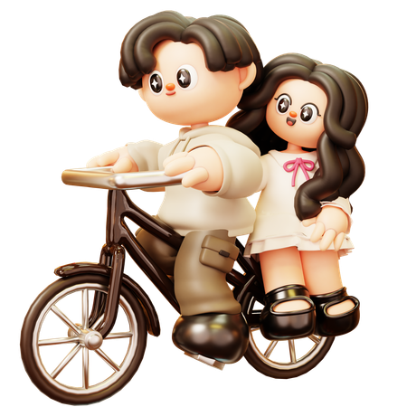 Couple Riding Bicycle  3D Illustration