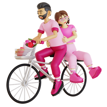 Couple riding bicycle trip  3D Illustration