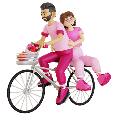 Couple riding bicycle trip  3D Illustration
