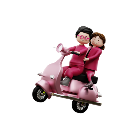 Couple riding scooter 3D Illustration