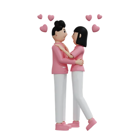 Un couple romantique danse ensemble  3D Illustration