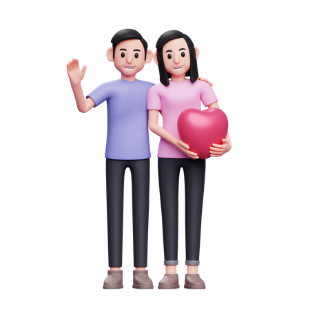 Couple romantique posant tenant des ballons coeur  3D Icon