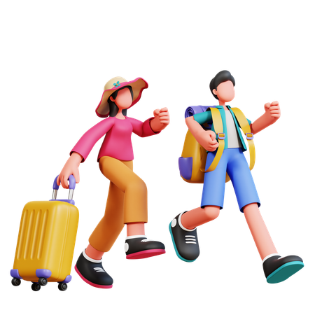 Couple Running For Holiday  3D Icon