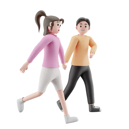 Couple Running Together  3D Illustration