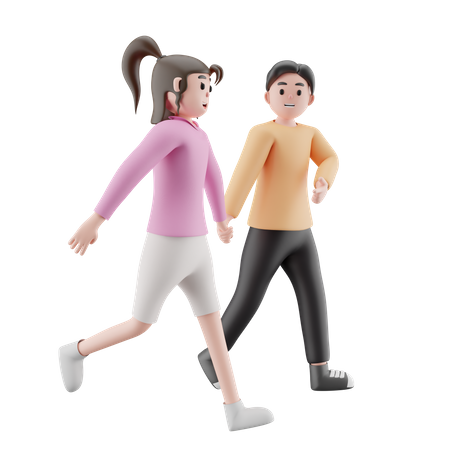 Couple Running Together  3D Illustration