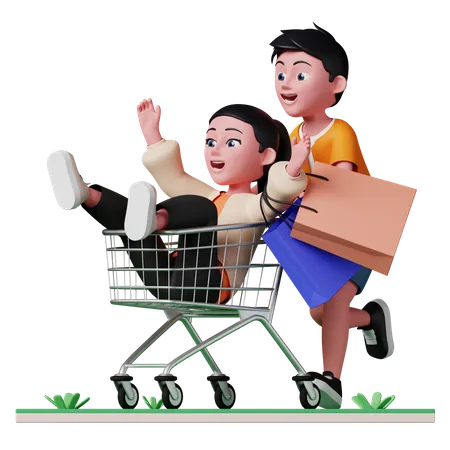 Couple s'amusant en faisant du shopping  3D Illustration