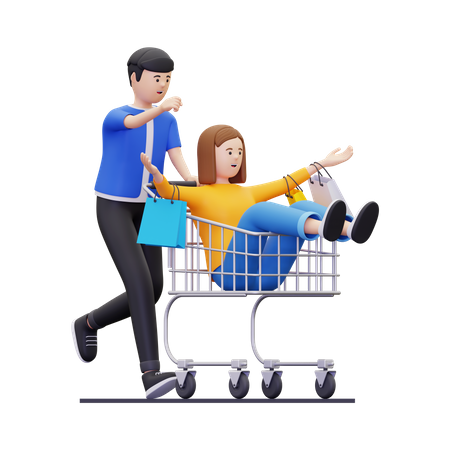 Couple s'amusant en faisant du shopping  3D Illustration