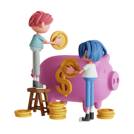 Couple Saving Their Money  3D Icon