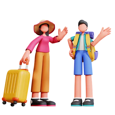 Couple Say Hi  3D Illustration