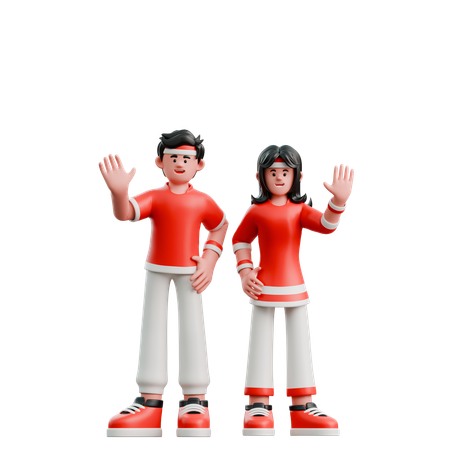 Couple Saying Hello  3D Illustration