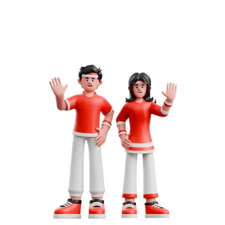 Couple Saying Hello  3D Illustration