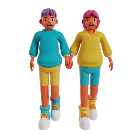 Couple main dans la main  3D Illustration