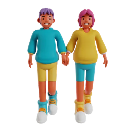 Couple main dans la main  3D Illustration