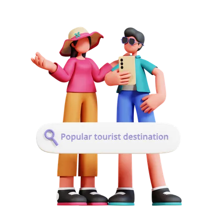 Couple Search Destination For Holiday  3D Illustration