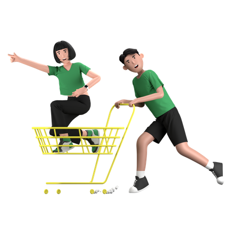 Couple shopping during Flash Sale  3D Illustration