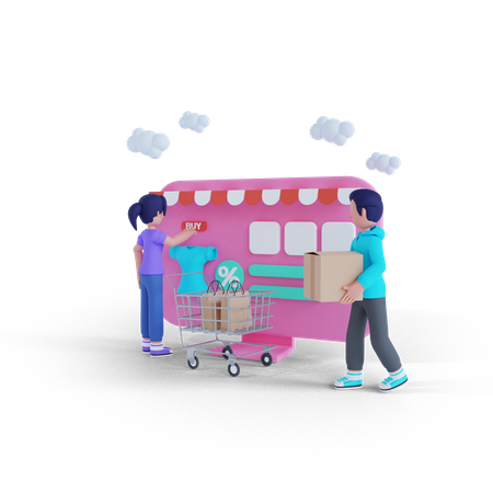 Couple shopping together from a website 3D Illustration