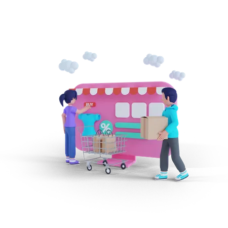 Couple shopping together from a website 3D Illustration