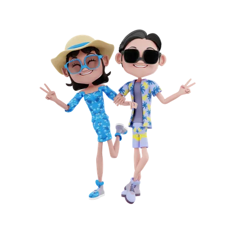 Couple showing peace sign  3D Illustration