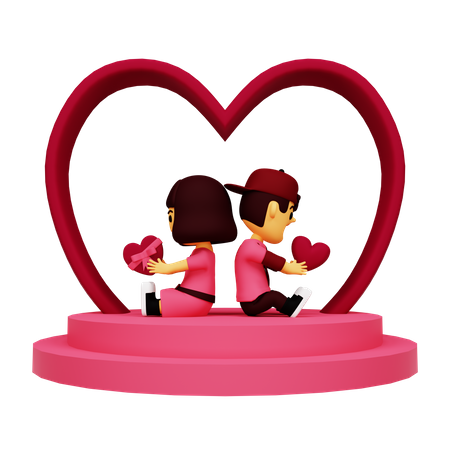 Couple sitting on heart podium  3D Icon