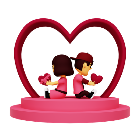 Couple sitting on heart podium 3D Illustration