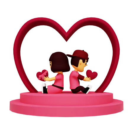 Couple sitting on heart podium 3D Illustration