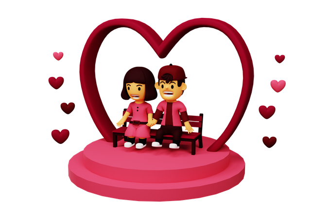 Couple sitting on love podium  3D Illustration