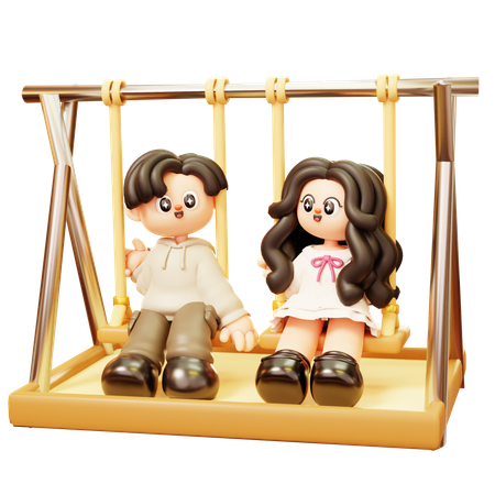 Couple Sitting On Swing  3D Illustration