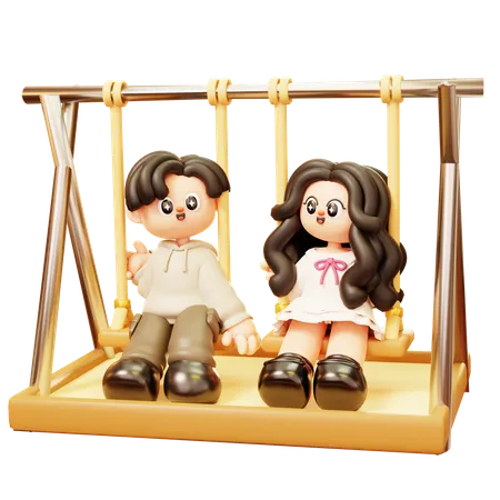 Couple Sitting On Swing  3D Illustration