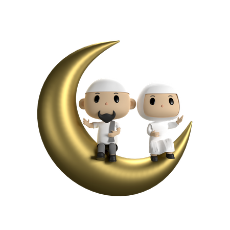 Couple Sitting On The Moon  3D Icon