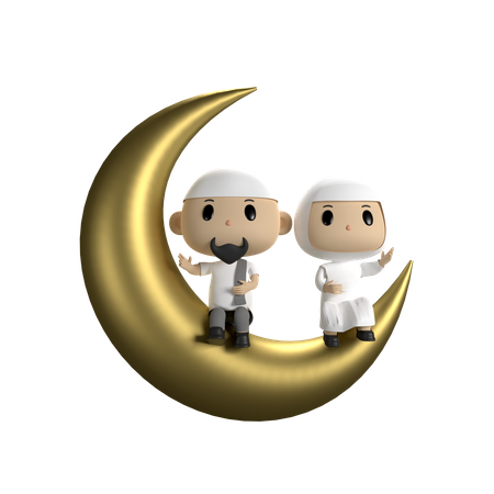 Couple Sitting On The Moon  3D Illustration