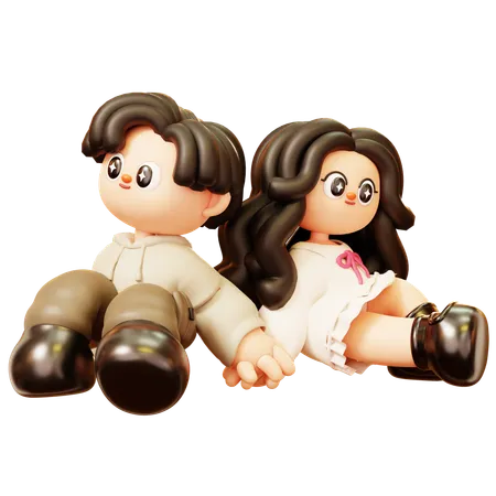 Couple Sitting Together  3D Illustration