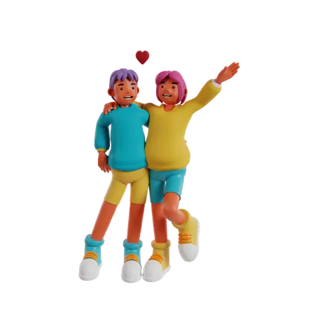 Couple Standing And Giving Standing Pose  3D Illustration