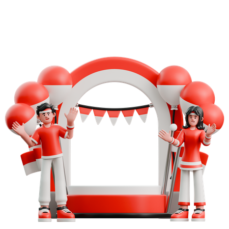 Couple Standing In Front Of Podium  3D Illustration
