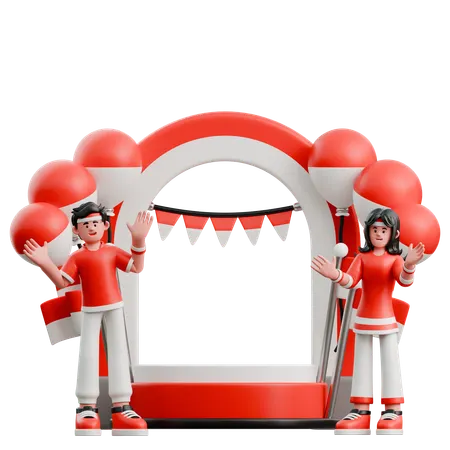 Couple Standing In Front Of Podium  3D Illustration