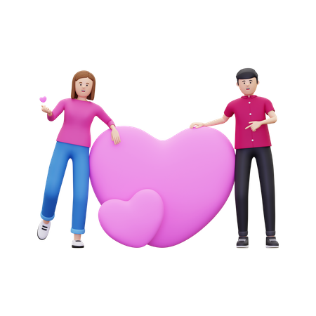 Couple standing with heart  3D Illustration