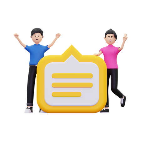 Couple standing with speech bubble  3D Icon