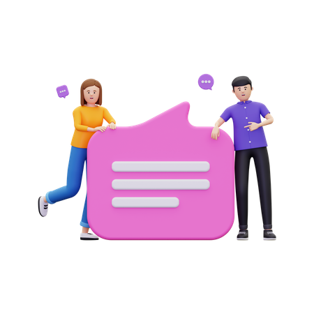 Couple standing with speech bubble  3D Illustration