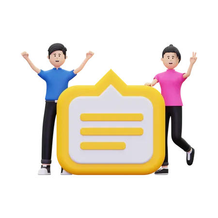 Couple standing with speech bubble  3D Illustration