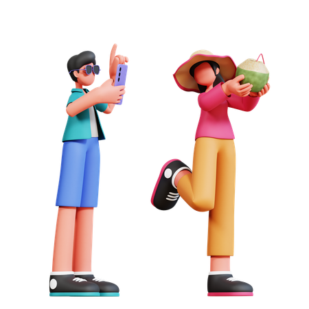 Couple Taking Picture  3D Illustration