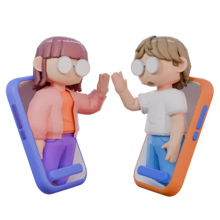 Video Call Couple Character 3D Illustration