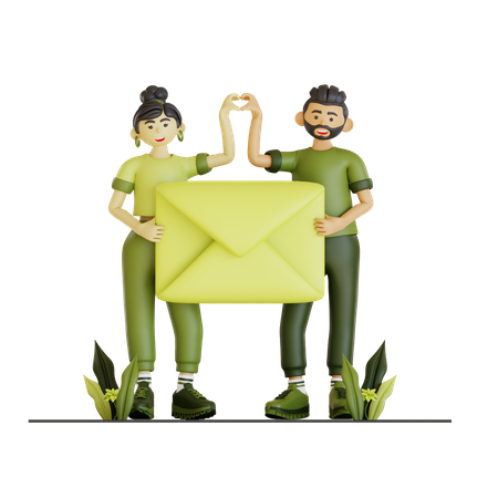 Couple Team Holding Envelope  3D Icon