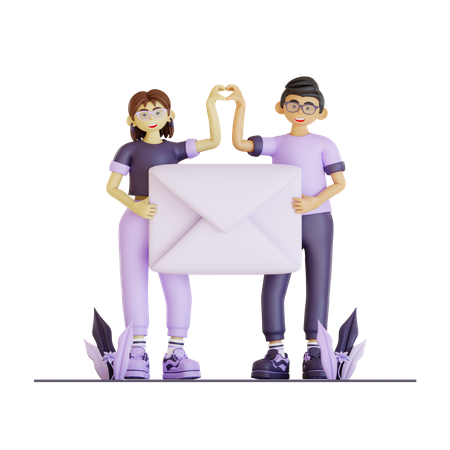 Couple Team Holding Envelope  3D Icon