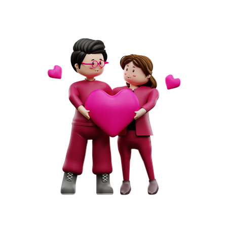 Couple tenant coeur  3D Illustration