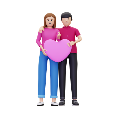 Couple tenant coeur ensemble  3D Illustration