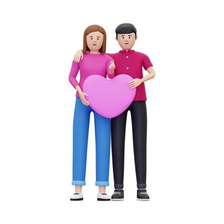 Couple tenant coeur ensemble  3D Illustration