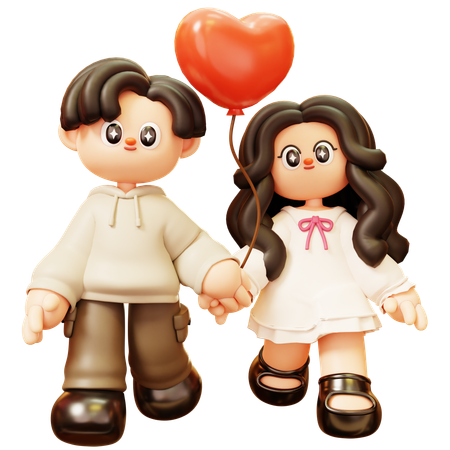 Couple tenant un ballon coeur  3D Icon
