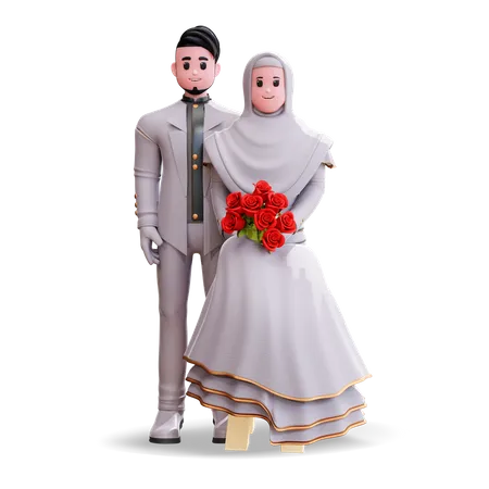Couple tenant un bouquet de fleurs  3D Illustration