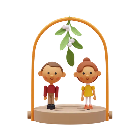 Couple under Mistletoe tree 3D Illustration